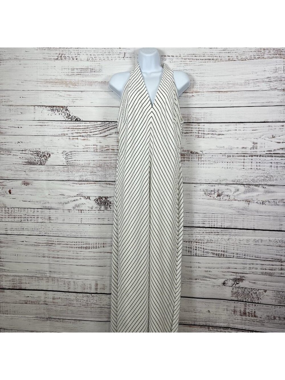 Lauren Ralph Lauren Evening Cream Stripe V Neck Lined Maxi Dress